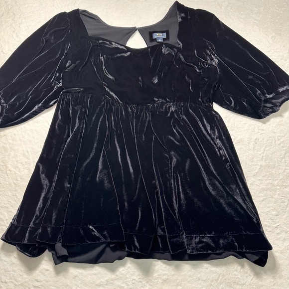 Anthropologie Maeve Sz 3X Velvet Dress Square Neck Puff Sleeve Party Black Boho - Picture 1 of 9